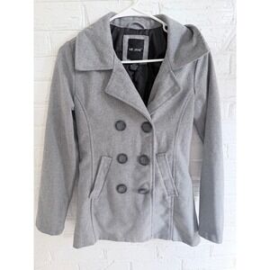 ME JANE Women's Gray Double‎ Breasted Wool Blend Pea Coat XS